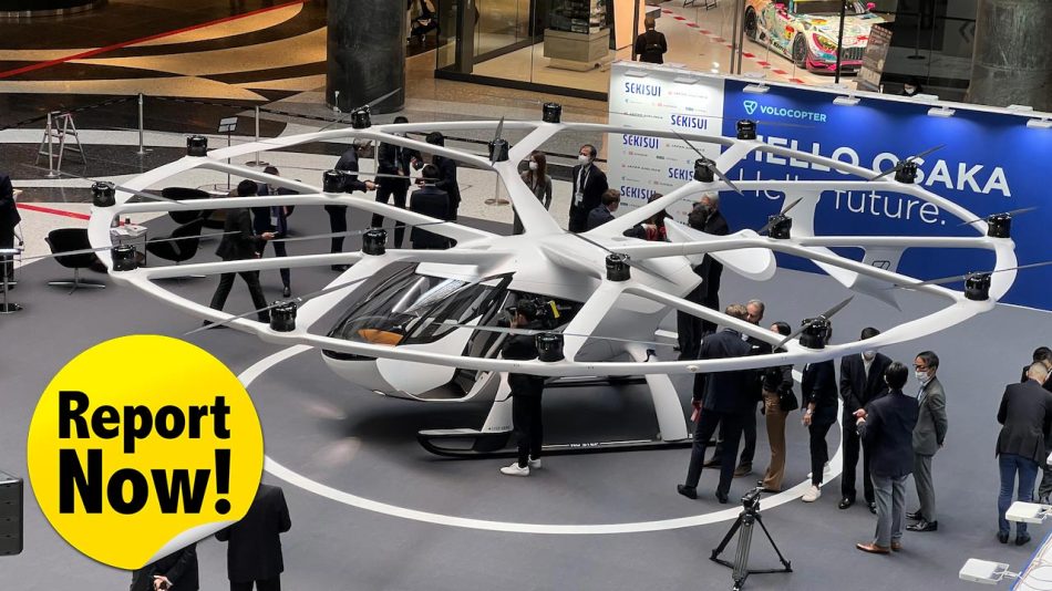 Volocopterの空飛ぶクルマ「VoloCity」、実物大モデルを日本初公開。大阪・関西万博での飛行を目指す – DRONE