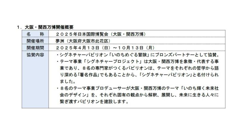 【大同生命】２０２５年日本国際博覧会（大阪・関西万博） シグネチャーパビリオン「いのちめぐる冒険」への協賛決定 | 大同生命保険株式会社