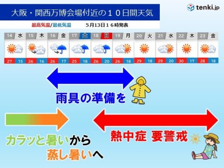 16日～19日の大阪は梅雨みたいな天気　大阪万博へのお出かけは雨と熱中症対策を(気象予報士 堂本　幸代 2025年05月13日) - 日本気象協会 tenki.jp