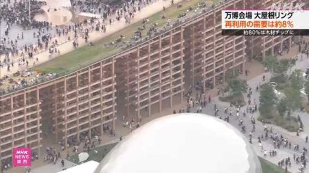 大屋根リングの再利用需要は８％ 残りは粉砕して木材チップに｜NHK 関西のニュース