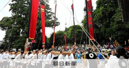 深紅の大枠旗群れる　大阪・関西万博でも披露　七尾で「お熊甲祭」 [石川県]：朝日新聞