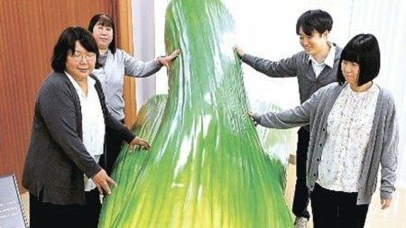 断面までリアル　4メートルの「巨大ネギ」が群馬・下仁田町役場に到着　大阪・関西万博の吉本興業HDパビリオンから | 上毛新聞電子版｜群馬県のニュース・スポーツ情報