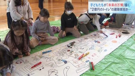 『引き出しパビリオン』『飛行機パビリオン』子どもたちが考える“未来の万博”は？長さ２５ｍの紙に４０人で描く　神戸市 | MBSニュース