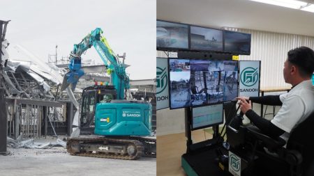 万博会場の無人重機を10km離れた場所から操作、三同建設が遠隔解体工事 | 日経クロステック（xTECH）